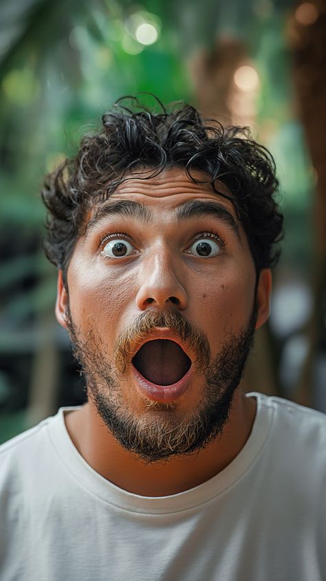 Astonishment in the Jungle: Capturing a Moment of Pure Surprise Shrug Expression, Annoying Face Expression, Surprise Expression, Surprised Expression, Surprised Face, Surprise Face, Photoshop Projects, In The Jungle, Man Images