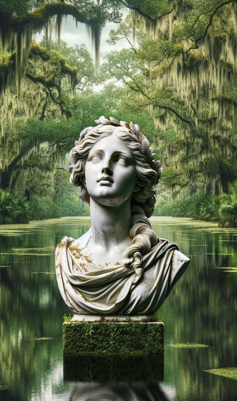 Marble statue of a lovely lady in a swamp Statue Painting Acrylic, Statue Painting, Painting References, Marble Statues, Painting Acrylic, Acrylic Painting, Marble, Statue, Paint