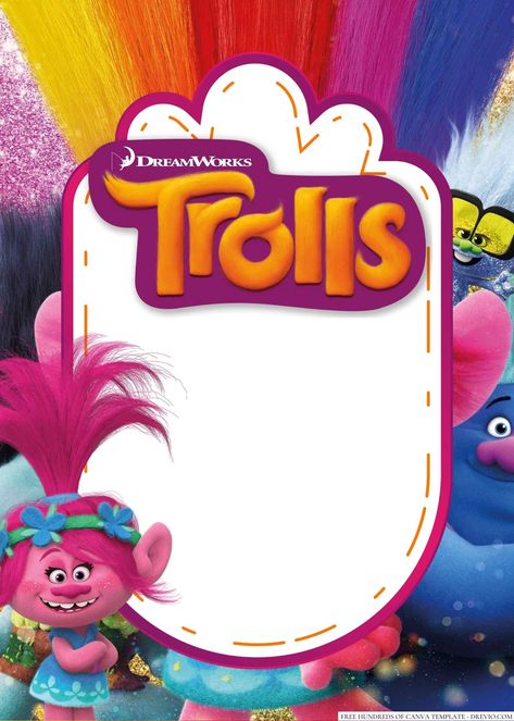 Trolls Invitation Template, Trolls Birthday Invitation, Troll Party Theme, Trolls Invitation, Trolls Headband, Trolls Birthday Party, Troll Party, Themed Drinks, Dreamworks Trolls