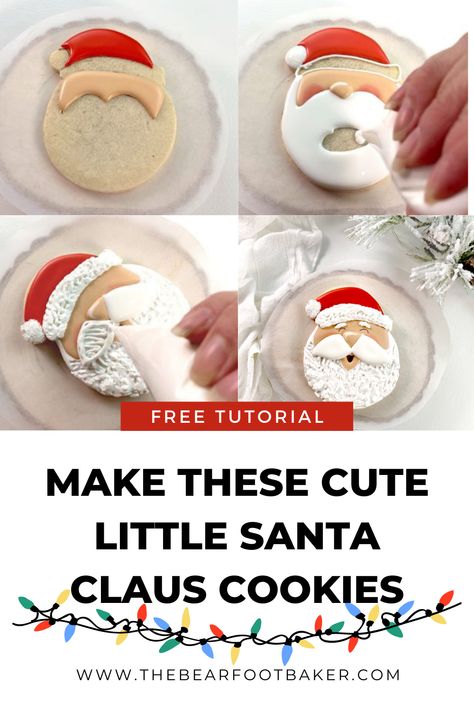 :santa: Check out this NEW Christmas cookie idea!These Santa face cookies are a fun decorated sugar cookie to make this holiday season - I don't know anyone who can resist one!Head to the post for the full step-by-step tutorial, supply list, and video Santa Christmas Cookies Decorated, Santa Claus Cookies Royal Icing, Christmas Santa Cookies, Santa Claus Cookies Decorated, Santa Face Cookies Decorated, Christmas Flooded Cookies, Santa Sugar Cookies Decorated, Santa Decorated Cookies, Fun Holiday Cookies