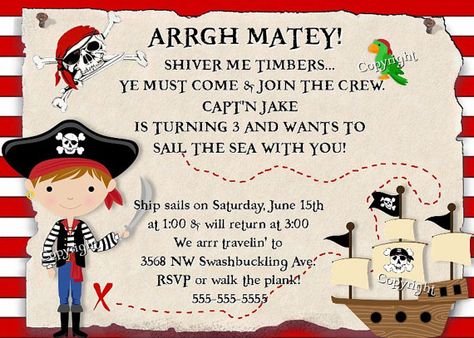 PIRATE Birthday Invitation Pirates Treasure Party Boy or Girl theme Skull cross bones boys girls Ship Sail Original Unique invite Treasure Party, Pirate Cakes, Pirate Party Invitations, Pirates Treasure, Pirate Birthday Invitations, Pirate Invitations, Ideas Cumpleaños, Pirate Boy, Girl Skull