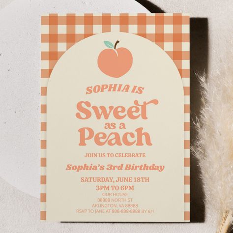 Pink Birthday Party Invitations, Modern Birthday Party, Sweet As A Peach, Peach Baby Shower, Fruit Orange, Pink Birthday Party, Modern Birthday, Peach Fruit, Pink Birthday