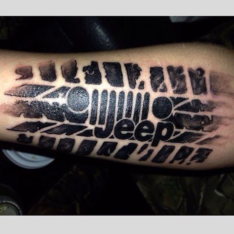 Custom Jeep Tread Tattoo by Joshua Doyon (IG: @InkedUpGing) Jeep Tattoo Ideas Design, Jeep Grill Tattoo, Jeep Tattoo Ideas, Jeep Tattoos For Women, Jeep Tattoos, Jeep Tattoo, Motor Tattoo, Cactus Tattoo, Jeep Grill