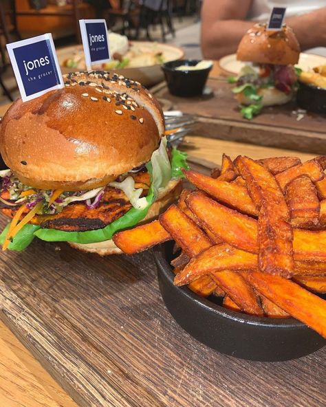 eman on Instagram: “grilled chicken burger w sweet potato fries @jonesthegrocer 🍔 . . . . . . .…” Burger And Sweet Potato Fries, Matzo Ball Soup, Matzoh Ball, Chicken Burger, Burger And Fries, Potato Fries, Sweet Potato Fries, Day Of The Week, Pina Colada