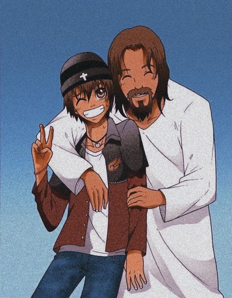 Jesus Anime Art, Jesus X Judas Fanart, Jesus And Me Cartoon, Jesus Is My Best Friend, Anime Jesus, Jesus Laughing, Jesus Is My Friend, Jesus Smiling, Jesus Christ Illustration