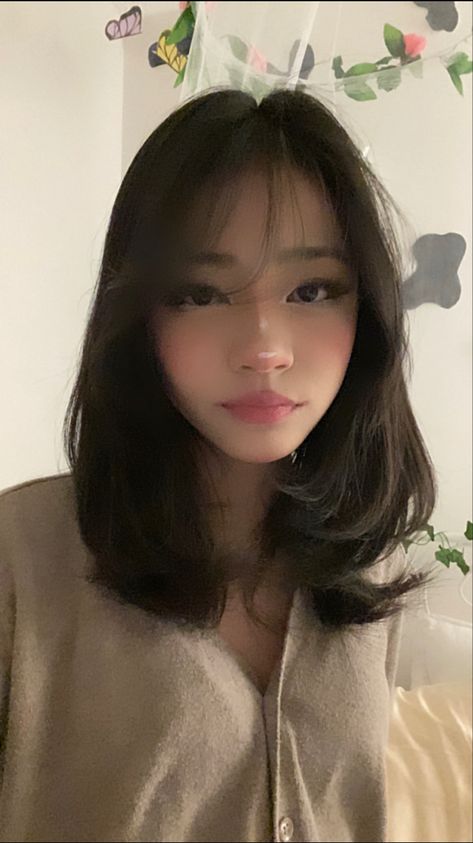 Medium Layered Hair With Curtain Bangs Korean, Haircuts For Asian Women Straight Hair, Asian With Bangs, Wispy Curtain Fringe Short Hair, Haircut Asian Girl, Asian Hair Dyed, Asian Girl Haircut, Asian Dyed Hair, Haircuts For Asian Women