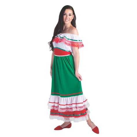 Mexican Fiesta Dresses, Fiesta Dress, Fiesta Outfit, Red Belt, Traditional Mexican, Ruffled Dress, Dress Costume, Women's Costumes, Costume Dress