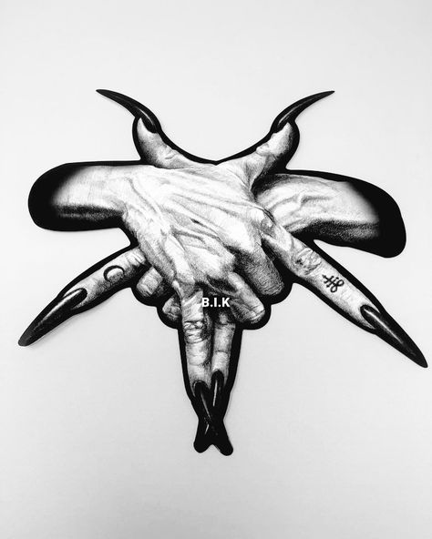 Pentagram Tattoo, Satanic Tattoos, Praying Hands Tattoo, Evil Tattoos, Devil Tattoo, Kunst Tattoos, Demon Tattoo, Hand Sticker, Scary Tattoos