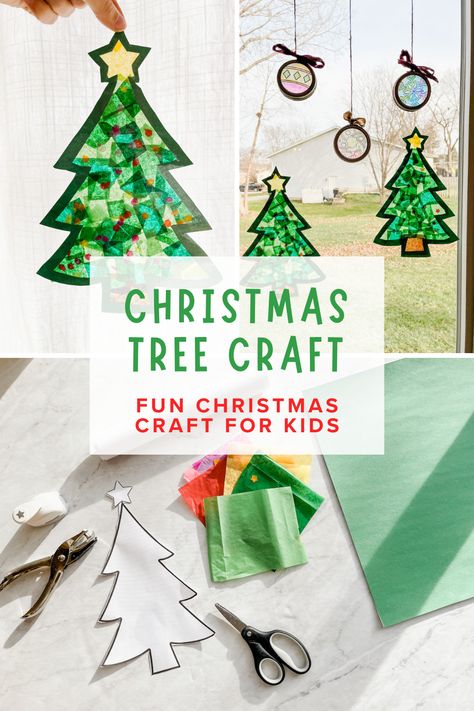 These cute Christmas tree suncatchers are a fun Christmas tree craft for kids of all ages! They are a bright and festive homemade Christmas decoration and an easy Christmas activity for kids! Christmas Tree Sun Catchers, Tissue Paper Tree Craft, Christmas Tree Craft For Preschoolers, Christmas Tree Crafts For Toddlers, Christmas Tree Crafts Preschool, Christmas Tree Crafts For Kids, Christmas Tree Craft For Kids, Homemade Christmas Tree Decorations, Paper Tree Craft