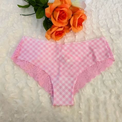 Pink By Victoria's Secret Pink And White No Show Cheekster Panties With Lace Back Leg Size Large Lace Back, Victoria's Secret Pink, Pink And White, Secret Pink, Victoria Secret Pink, Pink White, Pink Ladies, Victoria's Secret, Lace