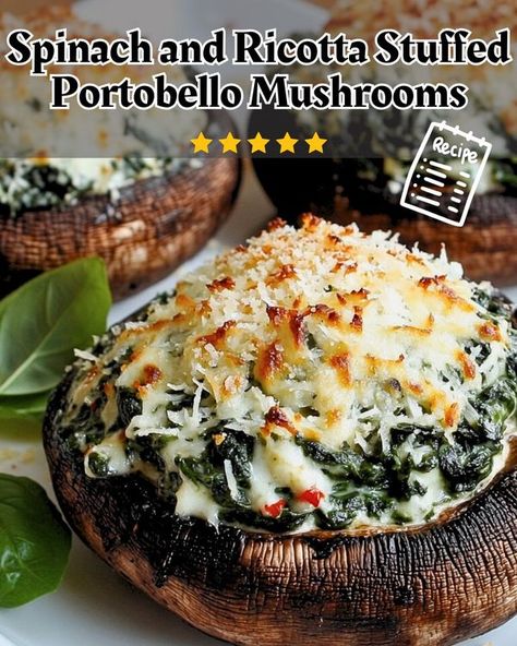 Floral Focaccia, Stuffed Portobello Mushroom Caps, Portobello Mushrooms Stuffed, Roasted Cabbage Recipes, Stuffed Portobello Mushrooms, Portobello Mushroom Recipes, Mushroom Stuffed, Spinach And Mushroom, Stuffed Portobello