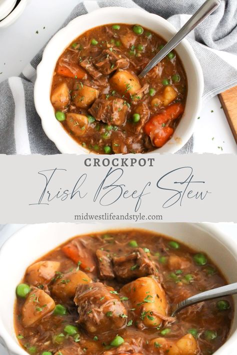 Easy Crockpot Irish Beef Stew - Midwest Life and Style Blog Crockpot Irish Beef Stew, Irish Stew Crockpot, Irish Beef Stew Crockpot, Irish Foods, Irish Beef Stew, Irish Beef, Crockpot Stew, Beef Stew Crockpot, Irish Stew