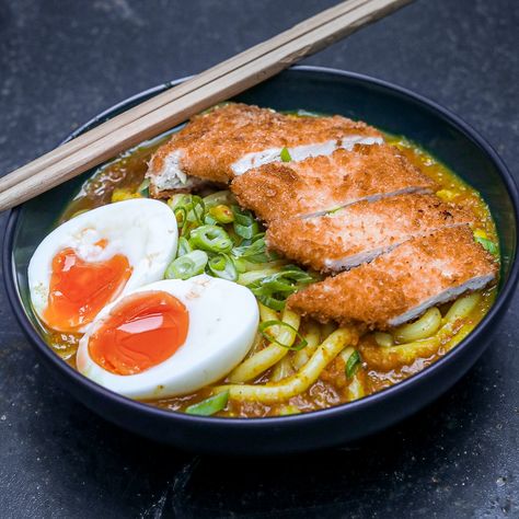 MOB Kitchen — Chicken Katsu Curry Udon Soup Chicken Udon Soup, Curry Aesthetic, Aesthetic Ramen, Mob Kitchen, Chicken Udon, Crispy Chicken Breast, Udon Recipe, Udon Soup, Curry Udon