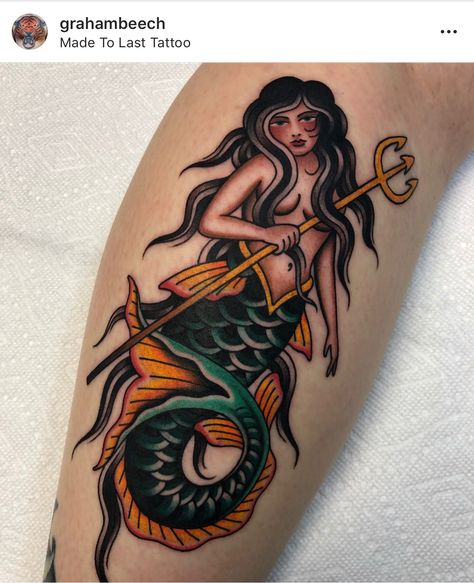 Traditional Mermaid Tattoos, Traditional Tattoo Drawings, Harry Tattoos, Mermaid Tattoo Designs, Magic Tattoo, Nautical Tattoo, Mermaid Tattoo, Mermaid Tattoos, Pin Up Tattoos