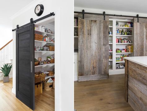 White Kitchen Pantry Cabinet, Rental Remodel, White Kitchen Pantry, Rustic Pantry, Irish Kitchen, Barn Door Pantry, White Pantry, Farmhouse Pantry, Beach Kitchen