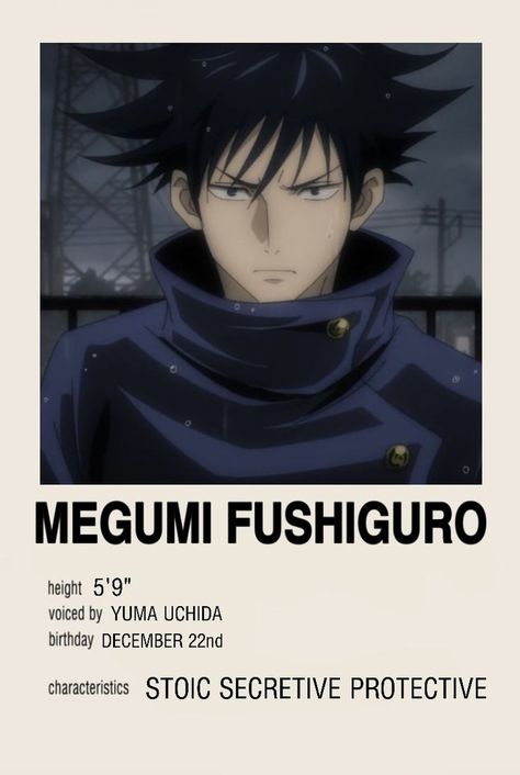 Jujutsu Kaisen Name Character, Jjk Minimalist Poster, Megumi Fushiguro Poster, Jujutsu Kaisen Characters Name, Jjk Characters Name, Megumi Poster, Japanese Anime Names, Jjk Poster, Jujutsu Kaisen Poster