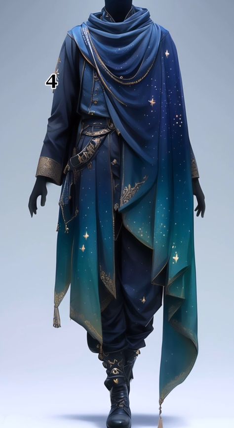 Arabian Costume Male, Magic Outfits Male, Fantasy Warrior Outfit Male, Arabian Outfit Men, Blue Fantasy Outfit Male, Fancy Male Outfits, Hades Outfit, Star Cloak, Artemis Hades