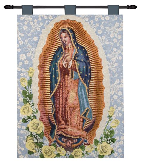 Our Lady of Guadalupe Tapestry and Wall Hanging Greg Olsen, Lion And Lamb, Woodworking Logo, Floral Toile, Tapestry Blanket, Ten Commandments, Our Lady Of Guadalupe, Thomas Kinkade, Lady Of Guadalupe