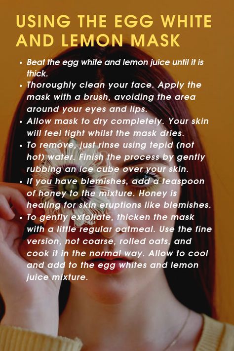 Lemon Juice And Egg White Mask, Egg White Lemon Juice Mask, Egg White And Lemon Face Mask, Egg Face Mask Diy, Egg White Mask, Egg Face Mask, Egg White Face Mask, Lemon Mask, Lemon Face Mask