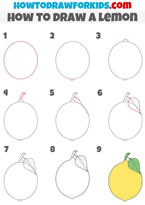 How to Draw a Lemon - Easy Drawing Tutorial For Kids How To Draw A Lemon Step By Step, How To Draw Lemons Easy, How To Draw Lemons, How To Draw Orange, How To Draw Fruit Step By Step, How To Draw A Lemon, Lemon Drawing Easy, How To Draw Food Step By Step, Lemon Drawing Simple