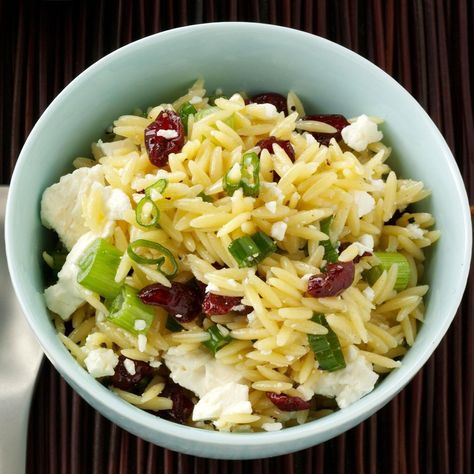 Feta & Cranberry Orzo Salad Spinach Orzo Salad Feta, Breakfast Orzo Recipes, Orzo Cranberry Salad, Orzo Cranberry Feta Salad, Cranberry Orzo Salad, Orzo And Feta, Orzo Salads, Orzo Pasta Salad Recipe, Orzo Spinach