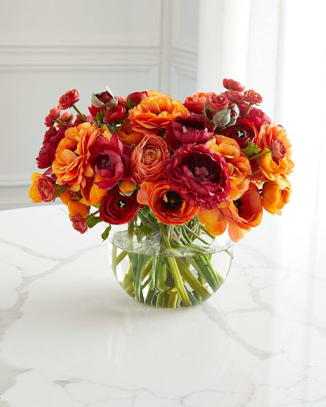 "Find NDI Ranunculus Beauty Floral Arrangement In A Glass Bubble Vase on Editorialist. Floral arrangement is handcrafted of polyester and glass Vase, 6\"Dia x 4.5\"T Approx. 15\"L x 16\"W x 13\"T Sold individually. Item Weight (Lbs.): 7.0 Made in USA" Ranunculus Bouquet, Bubble Vase, Rectangular Vase, Rose Floral Arrangements, Halloween Floral, Silk Florals, Faux Floral Arrangement, Glass Bubble, Floral Arrangements Diy