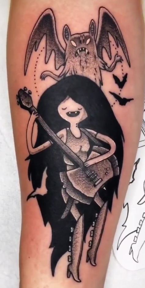 Marceline Bat Form Tattoo, Marceline Bat Tattoo, Marceline The Vampire Queen Tattoo, Adventure Time Marceline Tattoo, Marceline Tattoo Ideas, Marceline Makeup, Marceline Tattoo, African Queen Tattoo, Adventure Time Tattoo