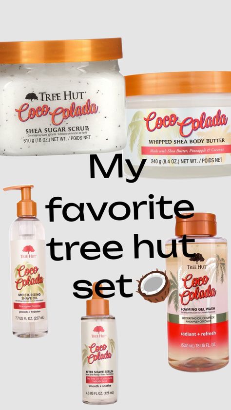 I loveeee tree hut's cococalda it smells so good and I'll forever buy it. Tree Hut Perfume, Shaving Oil, Pineapple Coconut, Shea Body Butter, Tree Hut, Coconut Tree, Body Butter, Sugar Scrub, Shea Butter