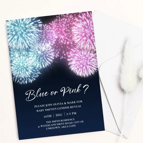 Blue and Pink Firecracker Gender Reveal Invitation | Zazzle Firecracker Gender Reveal, Gender Reveal Fireworks, Firework Gender Reveal, Firework Design, Pink Fireworks, Fireworks Design, Gender Reveal Invitations, Baby Gender Reveal, Reveal Ideas