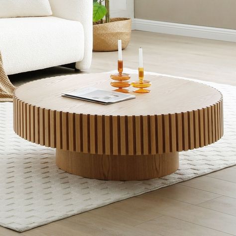 Our beautifully designed wood coffee tables feature handcrafted relief on the round coffee sides, adding an extra touch of elegance to these already stunning pieces. Natural Wood Coffee Table, Circle Coffee Tables, Modern Wood Coffee Table, Drum Side Table, Round Coffee Table Modern, Drum Coffee Table, Round Wood Coffee Table, Mid Century Modern Coffee Table, Table For Living Room