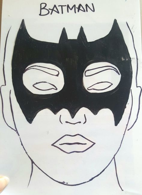 Batman mask in black over eyes Batman Eyeblack Softball, Batman Eye Black Softball, Batman Face Paint Easy, Eyeblack Softball Designs, Eye Black Ideas Softball, Softball Eye Black Designs, Softball Eyeblack, Eyeblack Designs, Eye Black Ideas Sports