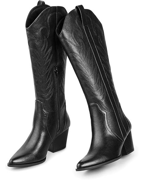 Amazon.com: Arromic Black Cowboy Boots for Women, Western Cowgirl Boots for Women Knee High Tall Pointed Toe Embroidered Pull On Zipper Stitching Chunky Heel Fashion Boots : Clothing, Shoes & Jewelry Cowgirl Boots For Women, Cowboy Boots For Women, Bday Shoot, Black Cowboy Boots, Black Cowboy, Western Cowgirls, Western Cowgirl, Boots Knee, Boots For Women