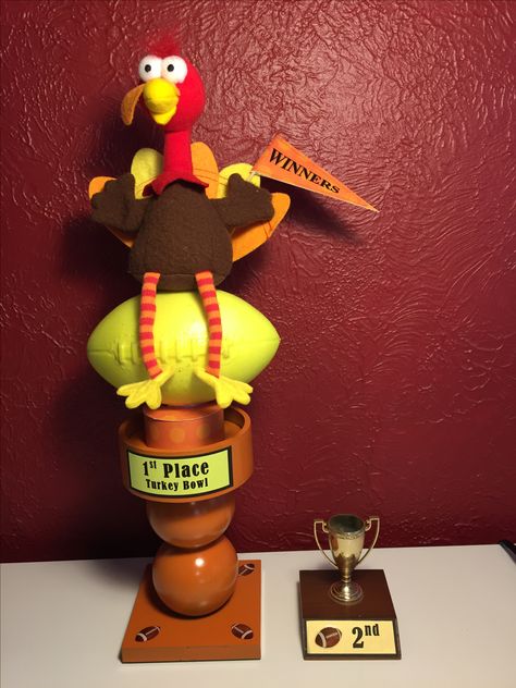 Diy Trophy, Trophy Diy, Trophy Ideas, Turkey Bowl, Diy Turkey, Turkey Football, Football Trophies, Thanksgiving Diy, Flag Football