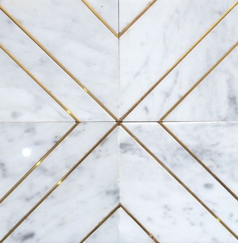 Carrara Brass Inlay Triple Line Marble Floor Pattern, Inlay Flooring, Trendy Kitchen Tile, Floor Medallion, Marble Flooring Design, Gold Mosaic, Gold Tile, Floor Pattern, Floor Texture