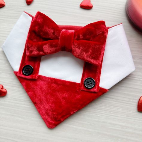 Red Suspender, Tuxedo dog bandana, Valentines Day bandana with bowtie, Dog bandana with Snaps, Pet scarf gift, dog scarf, Dog Bowtie, Tie Pattern Free, Dog Bandana Diy, Dog Clothes Patterns Sewing, Bandanas Diy, Dog Bandana Pattern, Dog Sewing Patterns, Red Suspenders, Dog Tie, Dog Scarf