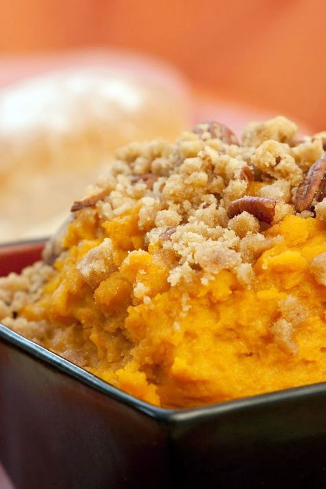 Easy Sweet Potato Souffle Recipe It's that time of year Sweet Potato Crunch, Whipped Sweet Potatoes, Sweet Potato Souffle, Souffle Recipes, Sweet Potato Recipes Casserole, Yummy Sweet Potatoes, Greek Yogurt Recipes, Yogurt Recipes, Mashed Sweet Potatoes