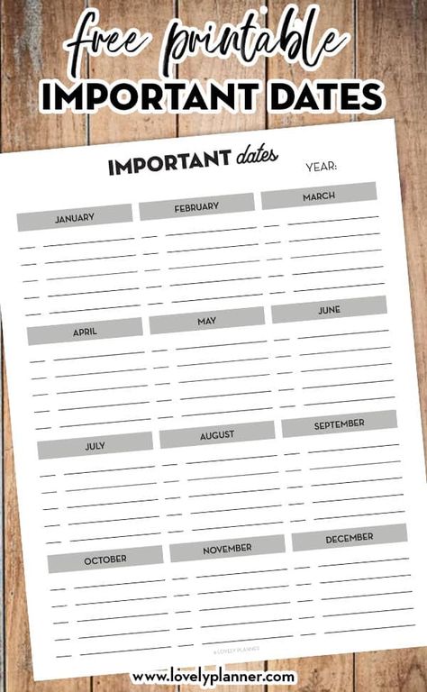 Important Dates Printable, Free Planner Inserts, Happy Planner Punch, Dates To Remember, Free Planner Pages, Happy Planner Printables, Weekly Planner Inserts, Free Printable Planner, Types Of Planners