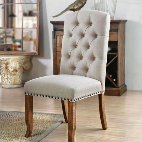 Rustic Country Furniture, Grey Upholstered Dining Chairs, Rustic Dining Chairs, Tufted Side Chair, Tufted Dining Chairs, Stylish Chairs, Parsons Chairs, Country Furniture, Upholstered Side Chair