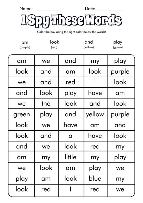 I Spy Sight Words, I Spy Worksheets, Math Activities For Toddlers, Spy Games For Kids, Hidden Picture Puzzles, Fun Learning Activities, Learning Phonics, Dot Worksheets, Reading Materials