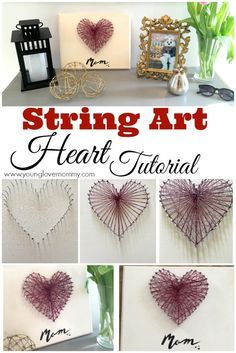 Mother's Day gift ideas, crafts for Mother's Day, easy heart string art craft. Heart String Art, String Art Heart, Diy Mother's Day Crafts, Diy Gifts For Girlfriend, String Art Tutorials, Diy Anniversary Gift, Diy Gifts For Dad, Cadeau Parents, Diy Gifts For Mom