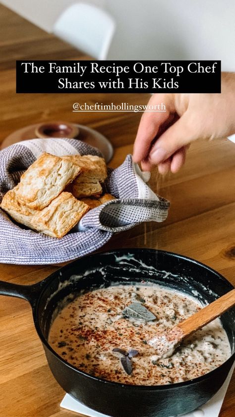 Biscuits & Gravy by Chef Tim Hollingsworth Biscuits And Gravy Recipe, Chef Tim, Biscuits Gravy, Sausage Gravy Recipe, Homemade Biscuits Recipe, Biscuit Bread, Ground Sausage, Cooking Homemade, Pan Sizes