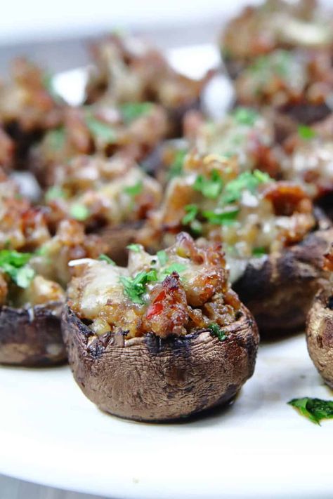 Stuffed Mushrooms with Italian Sausage | System of a Brown Italian Sausage Stuffed Mushrooms, Italian Stuffed Mushrooms, Mushroom Bites, Keto Side Dish, Breaded Mushrooms, Unique Appetizers, Sausage Stuffed Mushrooms, Mushroom Appetizers, Gluten Free Italian