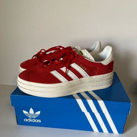 Nib Adidas Gazelle Bold Red Platform Shoes. Never Worn. Come With Box. Womens 9.5. Adidas Platform Sneakers, Adidas Platform, Red Platform Shoes, Adidas Gazelle Bold, Gazelle Bold, Red Platform, Adidas Outfit, Shoes Adidas, Red Adidas