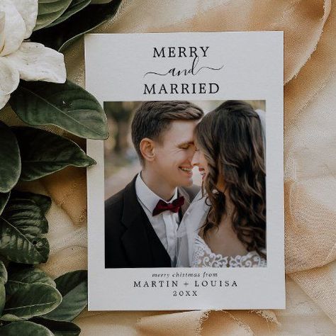 Couples Holiday Photos, Couple Christmas Pictures, Merry And Married, Christmas Couple Photos, Couple Christmas Card, Merry Chistmas, Whimsical Typography, Couples Holiday, Newlywed Christmas