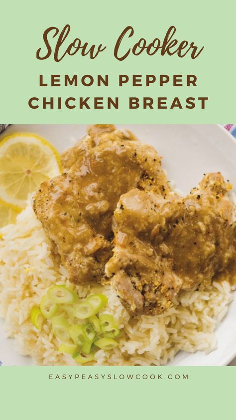 Slow Cooker Lemon Pepper Chicken Breast Slow Cooker Lemon Pepper Chicken, Lemon Pepper Crockpot Chicken, Italian Dressing Mix Chicken, Lemon Pepper Chicken Crockpot, Crockpot Lemon Pepper Chicken, Lemon Pepper Chicken Breast, Pepper Chicken Recipe, Recipes With Chicken And Peppers, Crockpot Chicken Breast