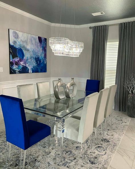 Blue Dinning Room, Luxury Apartment Decor, Blue Living Room Decor, Teen Bedroom Designs, Dining Room Blue, Living Room Decor Colors, Living Room Goals, Beautiful Dining Rooms, Inspire Me Home Decor