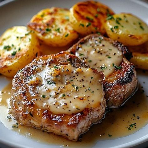 Garlic Parmesan Pork Chops, Scalloped Potatoes With Bacon, Rv Meals, Cheesy Scalloped Potatoes Recipe, Baked Garlic Parmesan Chicken, Pork Chop Seasoning, Parmesan Pork Chops, Cheesy Scalloped Potatoes, Scalloped Potatoes Cheesy