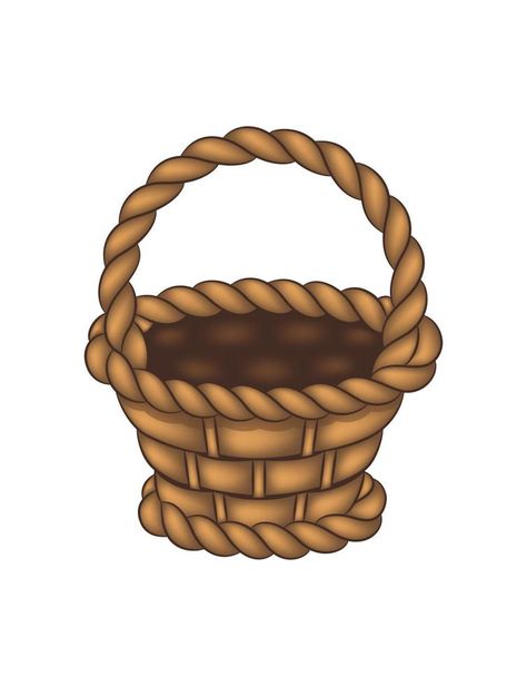 Empty brown wicker basket with handle in a simple cartoon style. Drawing illustration of straw basketry. Isolated vector object for decor. Illustration for children, children's design. Brown Objects, Basket Cartoon, Ad Drawing, Illustration For Children, Basket Drawing, Brown Baskets, Decor Illustration, Cartoon Style Drawing, Snoopy Funny