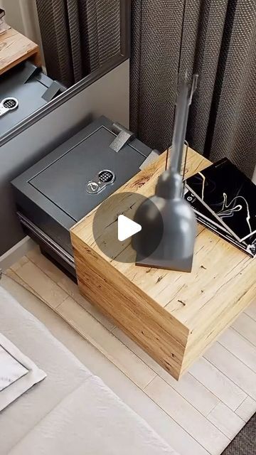 Modern Home & Tech on Instagram: "Your valuables safely tucked away.  #interiordecorating #nightstand #nightstands #nightstanddecor #bedroom #bedroomfurniture #furniture #furnituredesign #endtable #endtables #custom #hiddensafe #custommade #customfurniture #safe #modernhome #modernhomeandtech   credit: @teambalzwerk" Nightstands With Power Outlets, Bedside Table With Safe, Cayman Charging Nightstand, Nightstand Safe, Integrated Nightstands, Hidden Safe, Nightstand Decor, Home Tech, Primary Bedroom