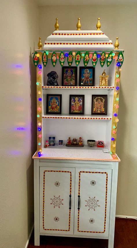 Simple Puja Room Design Indian, Puja Shelf Ideas, Sets With Self Design For Puja, Puja Room Design Indian Traditional, Pooja Room Om Design, Sleek Puja Unit, Puja Room Design Indian, Puja Unit Design, Simple Wall Paintings